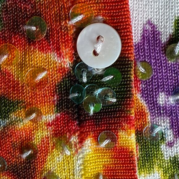 VERTIGO PARIS S Floral Beaded Sequined Cardigan Vibrant Abstract Y2K Art To Wear - Picture 7 of 16